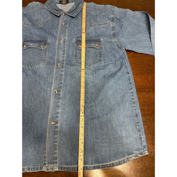 VTG Western Denim Pearl Snap Button Shirt Men Large Grunge Aztec Fringe Boho - Picture 6 of 14